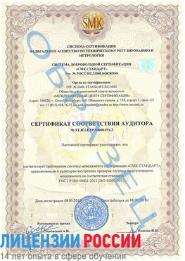 Образец сертификата соответствия аудитора №ST.RU.EXP.00006191-3 Щербинка Сертификат ISO 50001